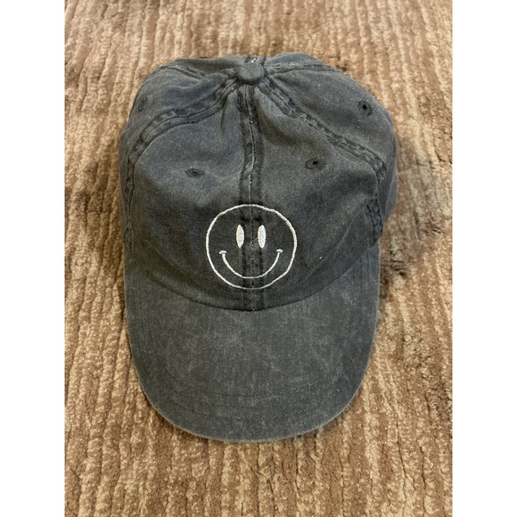 Smiley Face Hat Distressed Gray Baseball Cap‎ Adjustable Casual - Picture 1 of 3